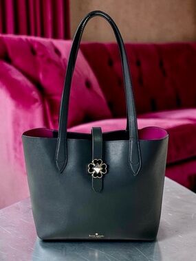 Kate Spade Kaci Tote – Black Leather Pink Interior & Clover Turnlock